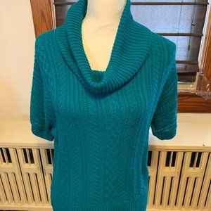 BCX Teal Cowl Neck Short Sleeve Sweater Size Medium